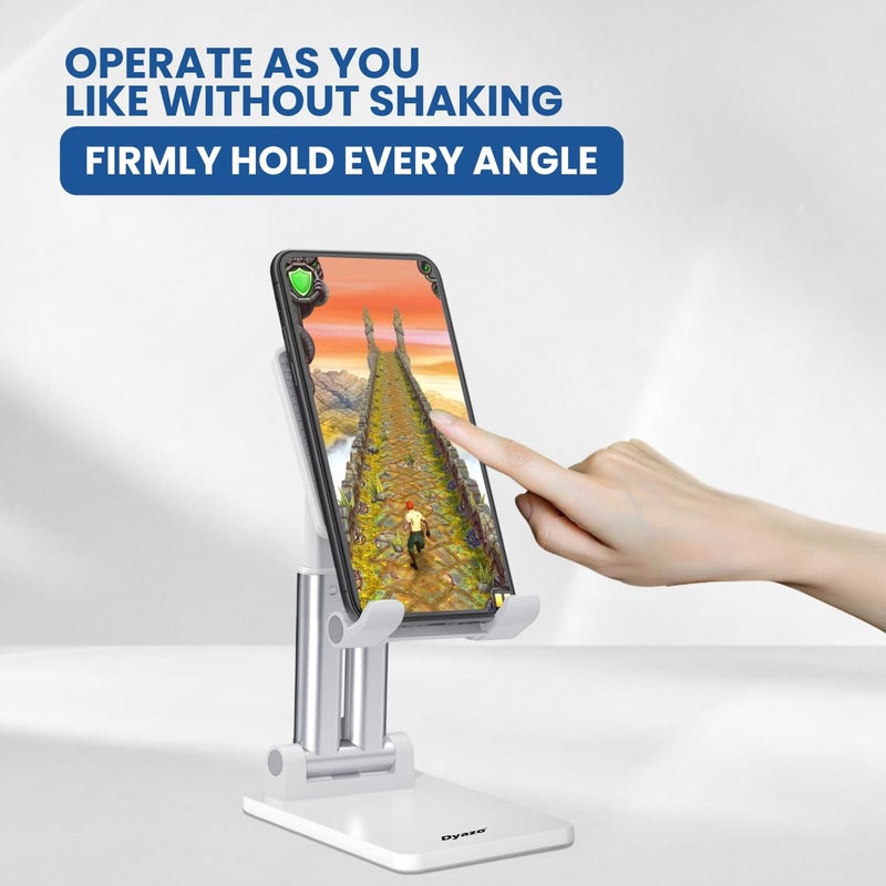 Dyazo Adjustable Mobile Phone Stand | Multiple Height & Angle Adjustable Desk Holder | Portable, Foldable and Durable Base | Compatible with All 4″–10″ Smartphones & Tablets – White - Image 4