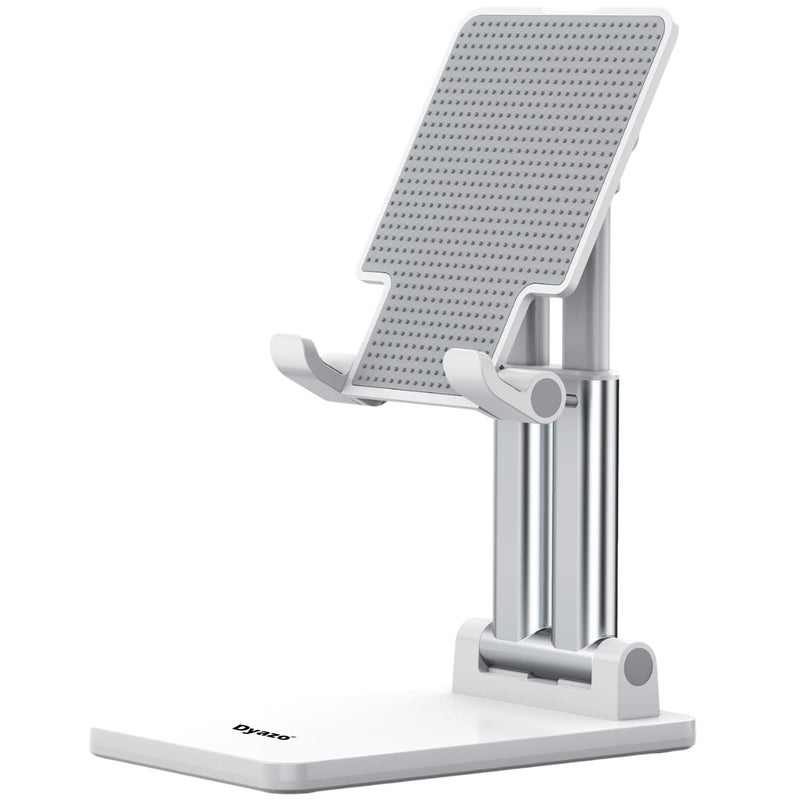 Dyazo Adjustable Mobile Phone Stand | Multiple Height & Angle Adjustable Desk Holder | Portable, Foldable and Durable Base | Compatible with All 4″–10″ Smartphones & Tablets – White - Image 1