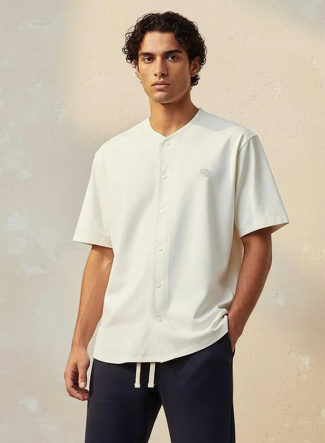ستارتر Men Regular Fit V-neck Embroidered Short Sleeves Baseball Shirt