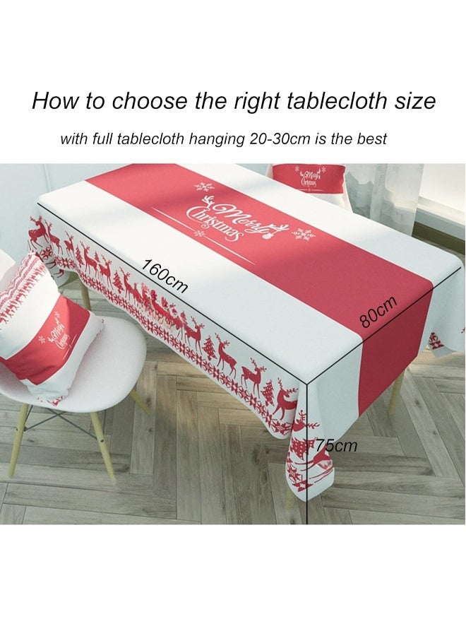 مفرش طاولة مستطيل لعيد الميلاد السعيد ومفرش طاولة للسنة الجديدة، غطاء طاولة لتناول الطعام في المنزل والمطعم والحفلات، مناسب للبوفية والنزهات، مقاس 55 × 87 إنش، مفرش طاولة شجرة عيد الميلاد باللون الأحمر - Image 2