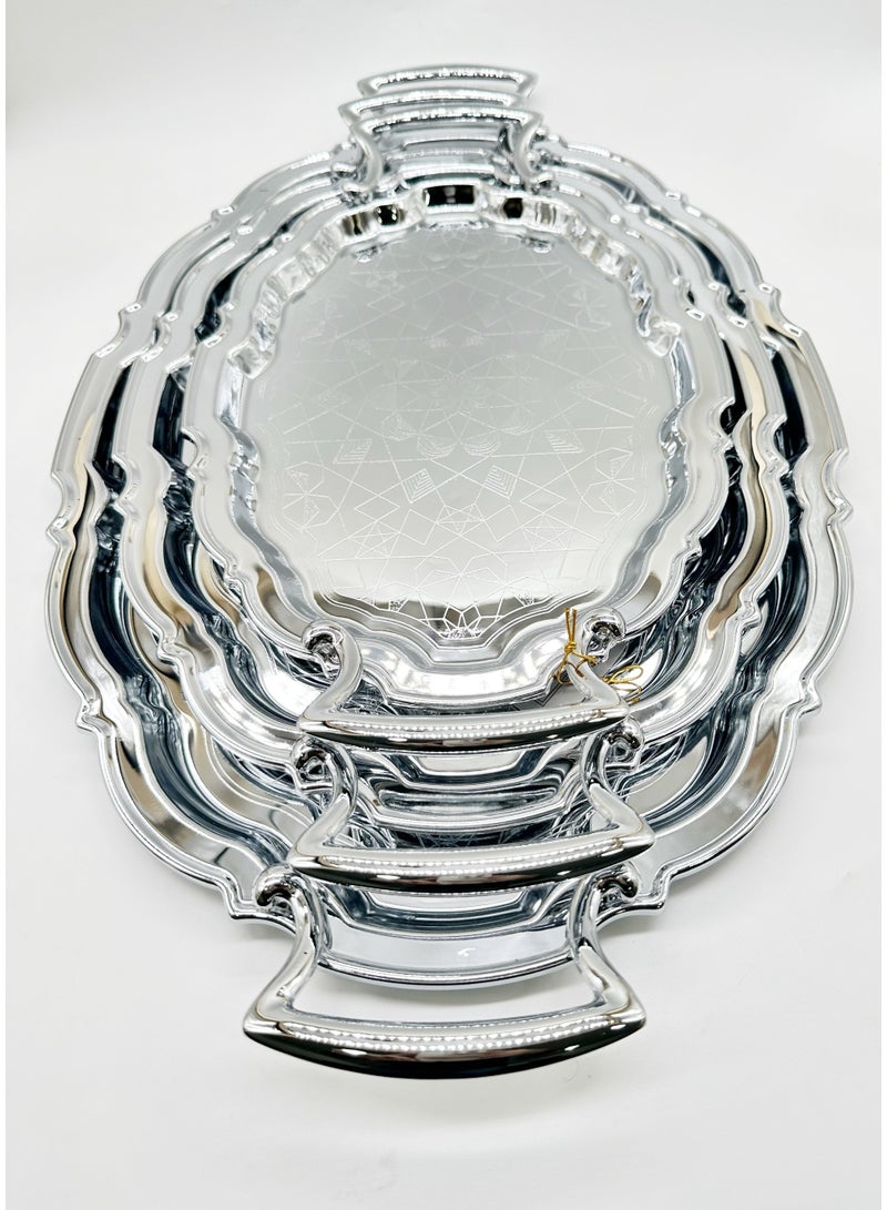 السيف  طقم تباسي 3 قطع بيضوي ستانلس ستيل فضي فاخر - Image 1