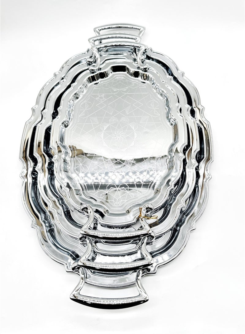 السيف  طقم تباسي 3 قطع بيضوي ستانلس ستيل فضي فاخر - Image 3