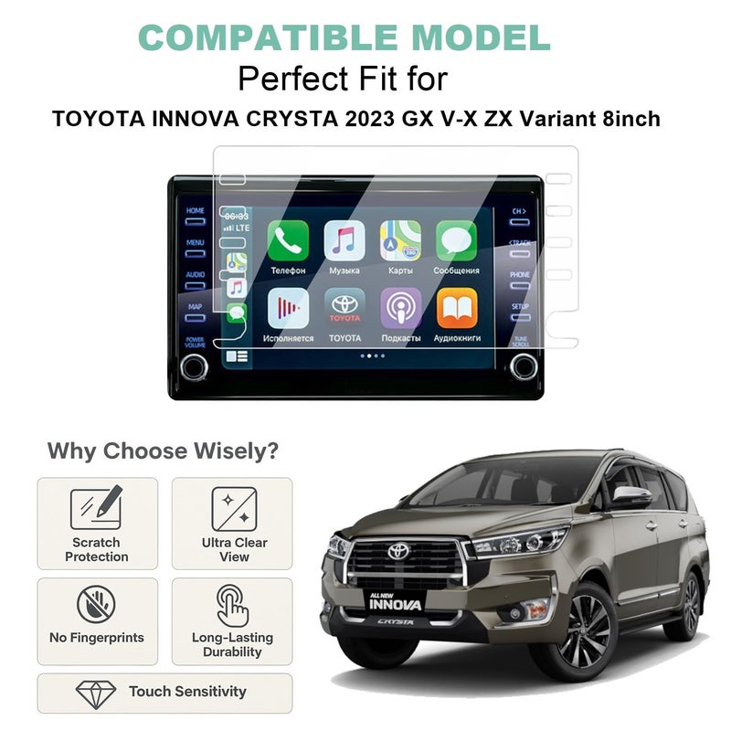 Wisely Premium Screen Guard for Toyota Innova Crysta 2023 GX V-X ZX FACELIFT 8-Inch Display Car Infotainment System Protector Accessories, Touch Responsive, HD Clear, Easy Installation - Image 2