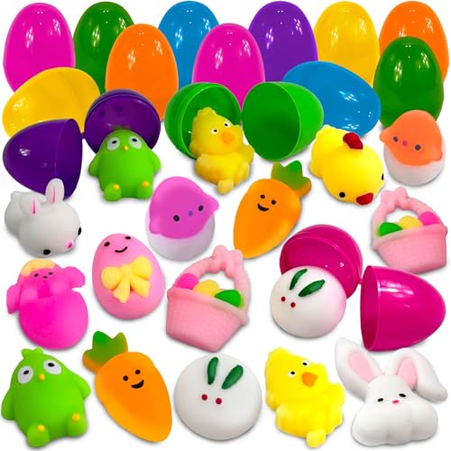 stargo 24 Pack Colorful Prefilled Easter Eggs bulk with mochi Squishy Easter toys Plastic easter Eggs with squshies for Easter Basket stuffers Easter Gifts Egg Hunts Party Decorations Goodie Bags - Image 1