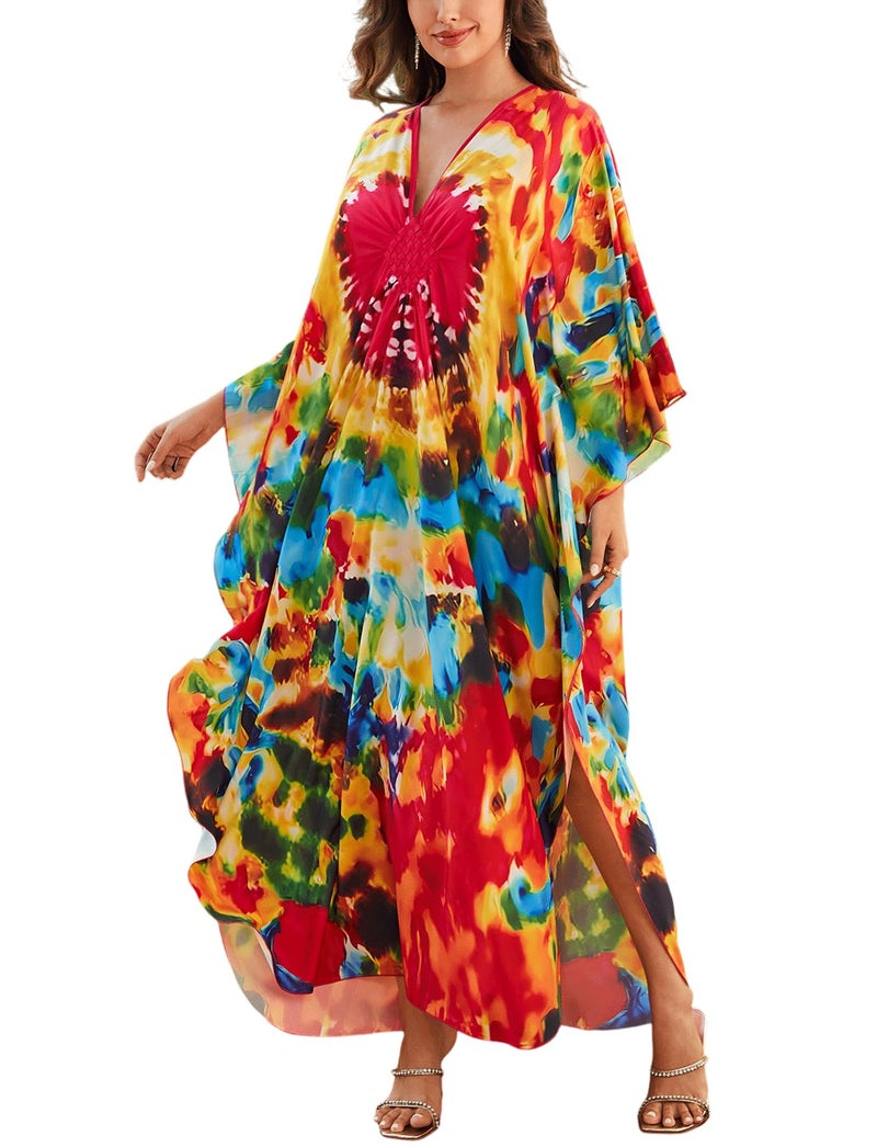 KECVOT Kaftan Dresses for Women Plus Size Batwing Sleeve Caftans Long Bathing Suit Cover Up Maxi Beach Dress Loungewear - Image 1