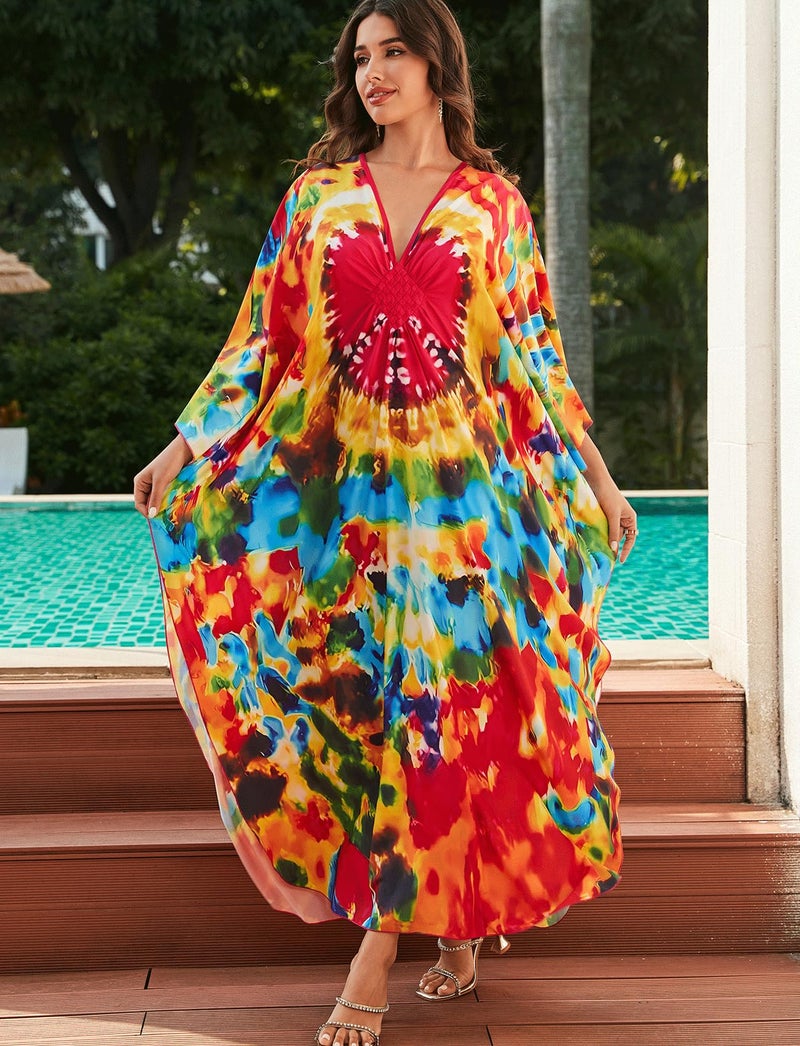 KECVOT Kaftan Dresses for Women Plus Size Batwing Sleeve Caftans Long Bathing Suit Cover Up Maxi Beach Dress Loungewear - Image 4
