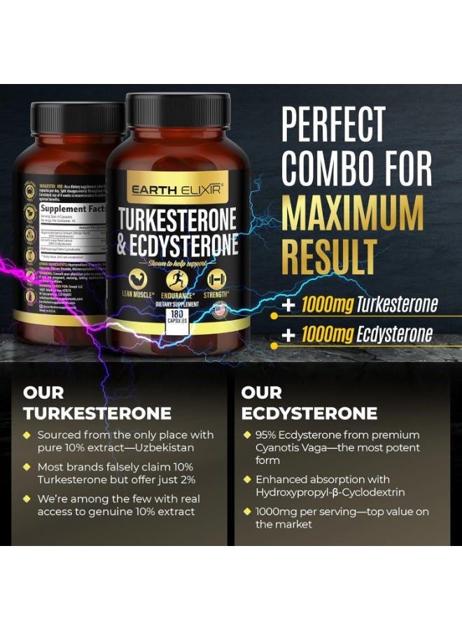 ELIXIR Turkesterone & Ecdysterone – Natural Testosterone Support, 2-in-1 High Potency Turkesterone Supplement for Men & Women with 95% Beta Ecdysterone - Strength, Energy and Vitality – 180 capsules - Image 3
