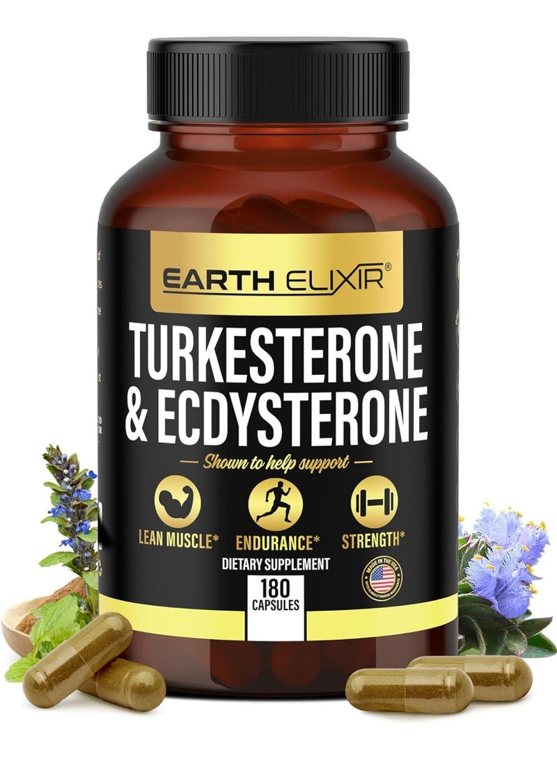 ELIXIR Turkesterone & Ecdysterone – Natural Testosterone Support, 2-in-1 High Potency Turkesterone Supplement for Men & Women with 95% Beta Ecdysterone - Strength, Energy and Vitality – 180 capsules - Image 1