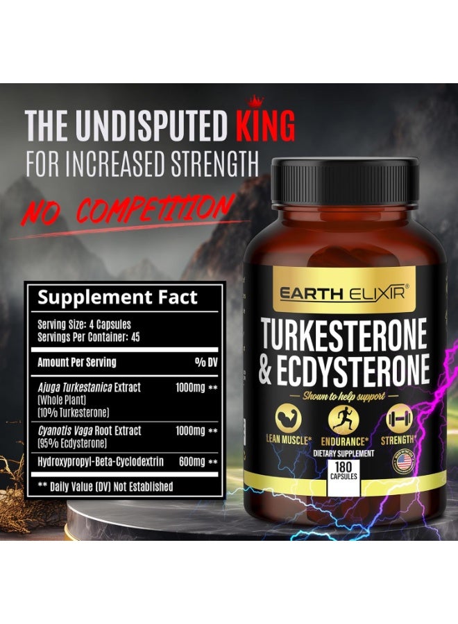 ELIXIR Turkesterone & Ecdysterone – Natural Testosterone Support, 2-in-1 High Potency Turkesterone Supplement for Men & Women with 95% Beta Ecdysterone - Strength, Energy and Vitality – 180 capsules - Image 2