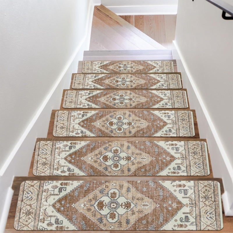 OJIA Super Non-Slip Stair Treads for Wooden Steps, 30"X8" Indoor Stair Runners Slip Resistant Stair Rugs Safety Mats for Dogs, Kids & Elders, Rubber Backed Stair Treads Stair Covers (15PC) - Image 1