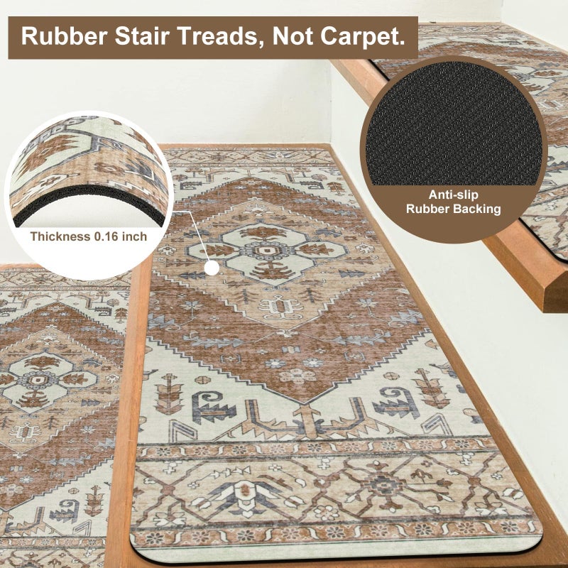OJIA Super Non-Slip Stair Treads for Wooden Steps, 30"X8" Indoor Stair Runners Slip Resistant Stair Rugs Safety Mats for Dogs, Kids & Elders, Rubber Backed Stair Treads Stair Covers (15PC) - Image 3