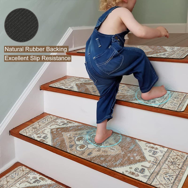 OJIA Super Non-Slip Stair Treads for Wooden Steps, 30"X8" Indoor Stair Runners Slip Resistant Stair Rugs Safety Mats for Dogs, Kids & Elders, Rubber Backed Stair Treads Stair Covers (15PC) - Image 2