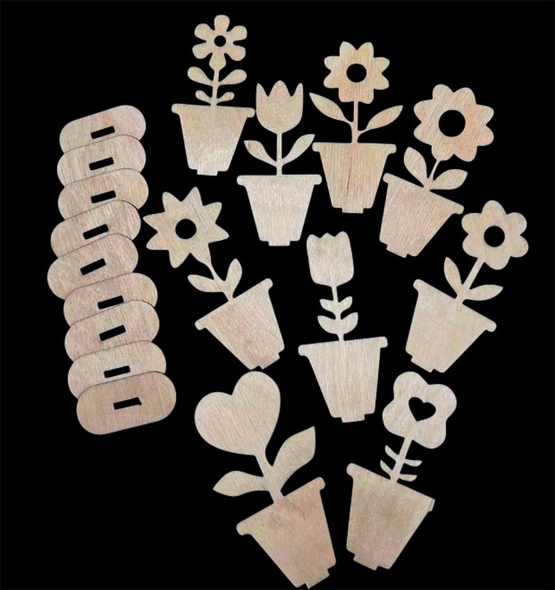 Wrapping Studio MDF Board for Lippan Art - Pre-Marked Flower Pots Design Cutouts for Craft, Painting, DIY Projects - Eco-Friendly MDF Wood, Ideal for Creative Gift Ideas, Set of 9 - Image 1