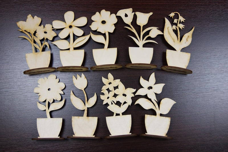 Wrapping Studio MDF Board for Lippan Art - Pre-Marked Flower Pots Design Cutouts for Craft, Painting, DIY Projects - Eco-Friendly MDF Wood, Ideal for Creative Gift Ideas, Set of 9 - Image 2