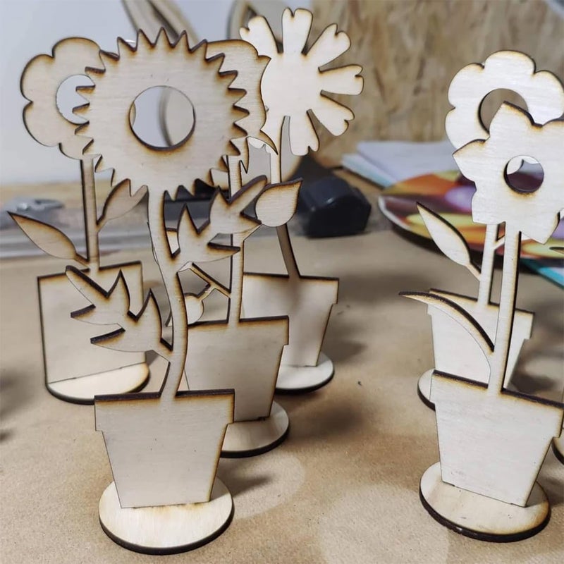 Wrapping Studio MDF Board for Lippan Art - Pre-Marked Flower Pots Design Cutouts for Craft, Painting, DIY Projects - Eco-Friendly MDF Wood, Ideal for Creative Gift Ideas, Set of 9 - Image 3
