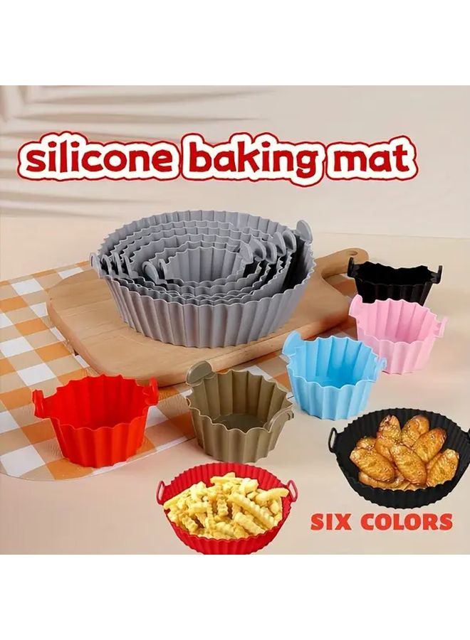 Blue silicone air fryer liners 6 pcs high temp resistant reusable round baking molds - Image 1