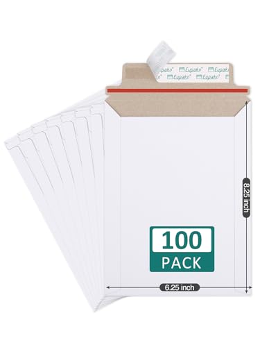 Eupako حزمة 100 من أظرف البريد الوثائقية البيضاء بقياس 6x8 بوصة من يوباكوا، أظرف كرتونية ذاتية الإغلاق تبقى مسطحة للأقراص المدمجة، الصور، الوثائق، 6.25 x 8.25 بوصة - Image 1