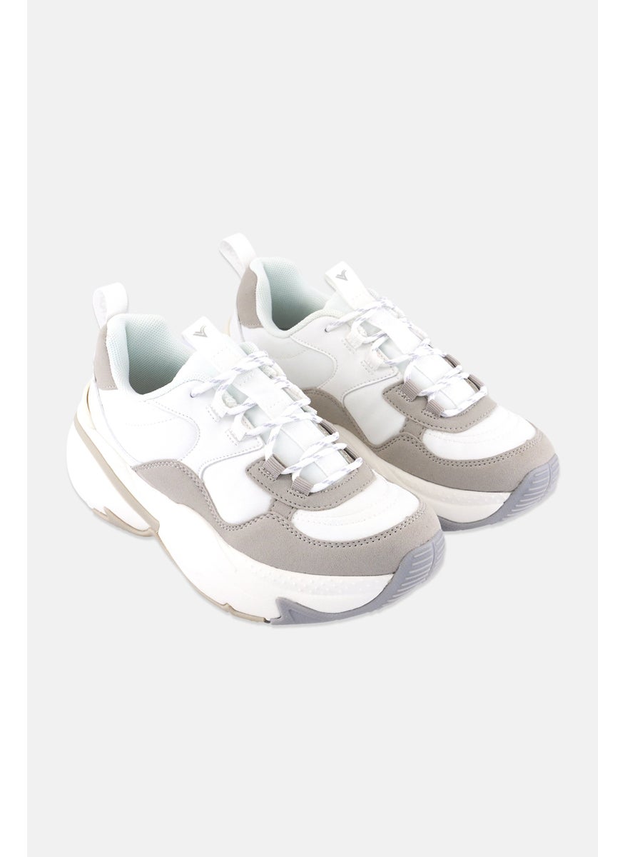Victoria - Women Lace Up Sneakers, White - Image 1