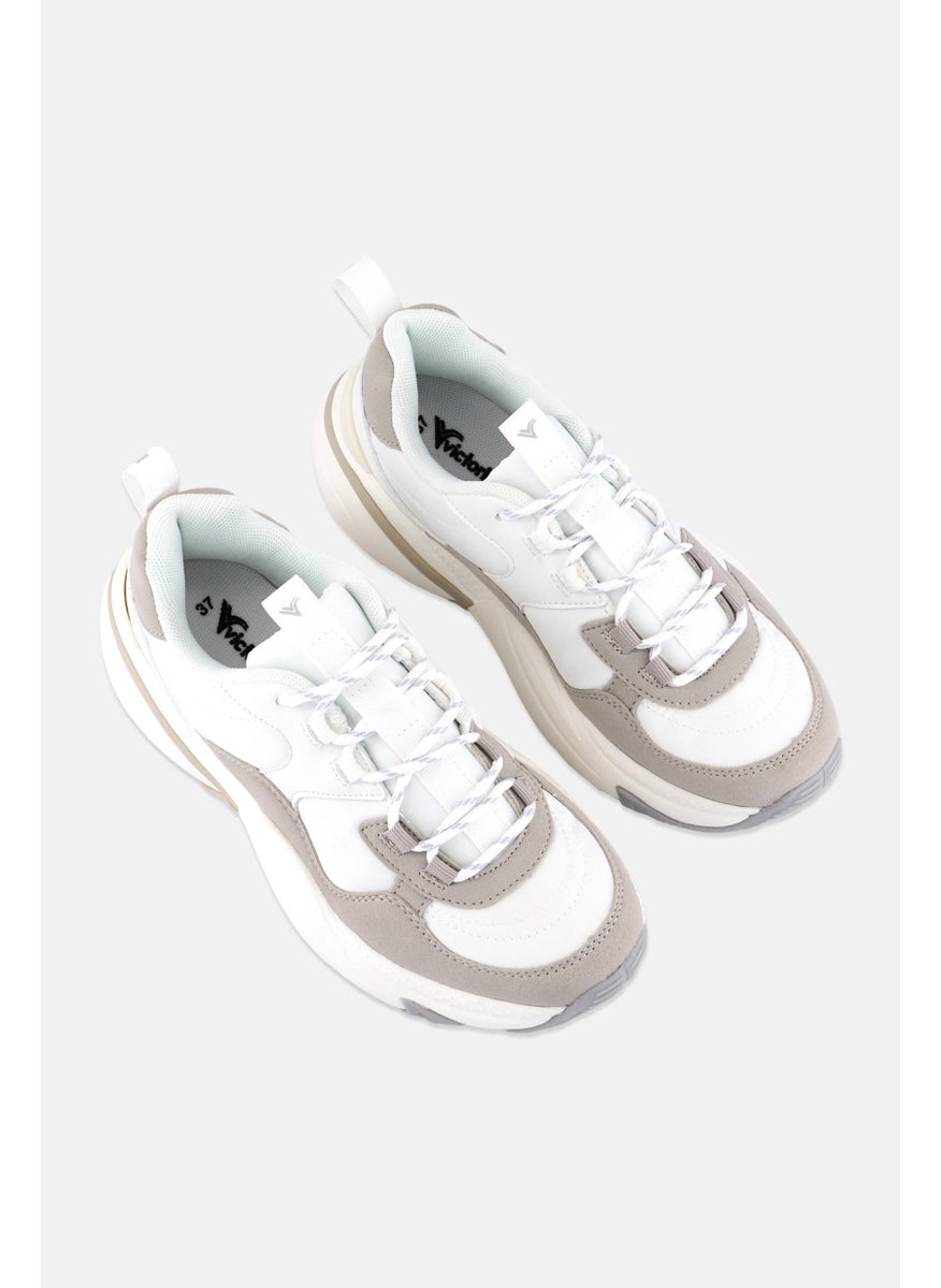 Victoria - Women Lace Up Sneakers, White - Image 1