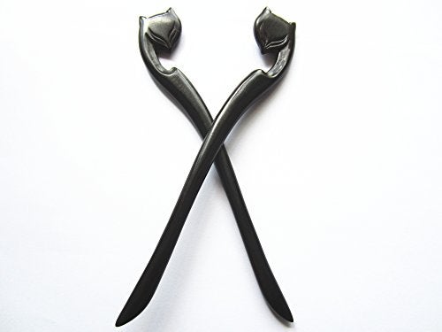 Myhsmooth Zz-bg-foxes 2 Count Hair Sticks Natural Ebon Handmade Carved Hair Clip Shawl Hair Pins Pack of 2 Pcs :Spirit Foxes - Image 1