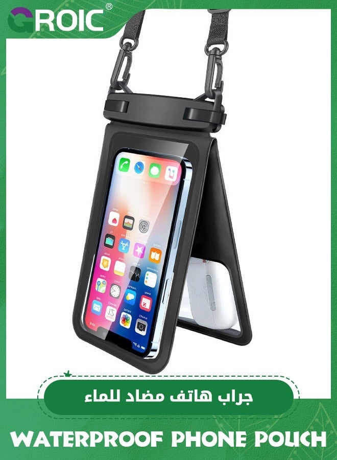 جرويك جراب هاتف أسود مزدوج المساحة مقاوم للماء، جراب كبير مزدوج للهاتف المحمول لهاتف Samsung Galaxy S24 Ultra S23 S22 A15 A14 A03S A54 iPhone 15 Pro Max 14 XR يناسب جميع الهواتف حتى 7 بوصات - Image 1