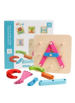 kizh Wooden Letter And Number Construction Activity Set Educational Preschool Toys Shape Color Recognition Pegboard Sorter Set Board Blocks Stack Sort For Toddler Kids Boys Girls Toy  - Image 5