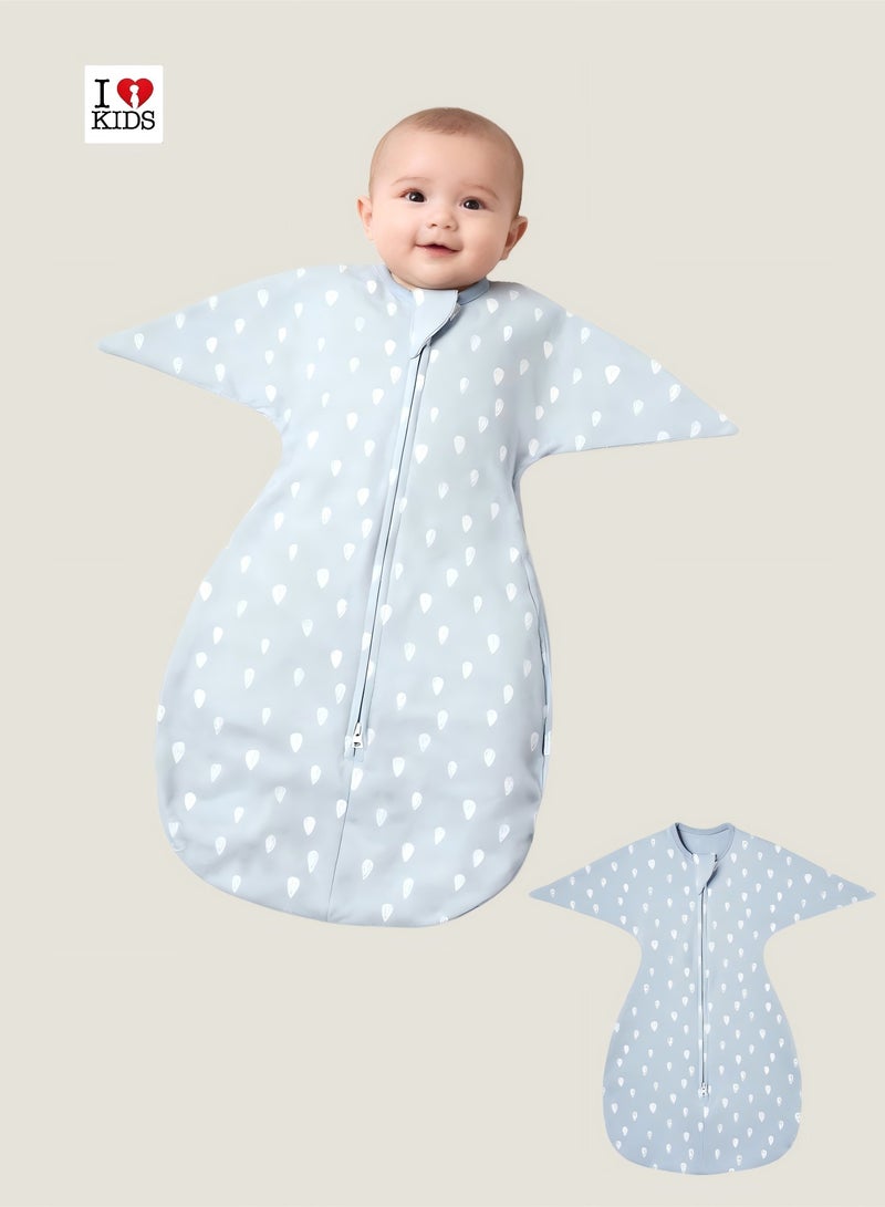 I LOVE KIDS 0.5Tog Baby Sleeping Bags 100% Cotton for Newborn Baby Swaddle Wrap Long Sleeves Kids Sleeping Sack Medium 0-6M(Blue) - Image 1