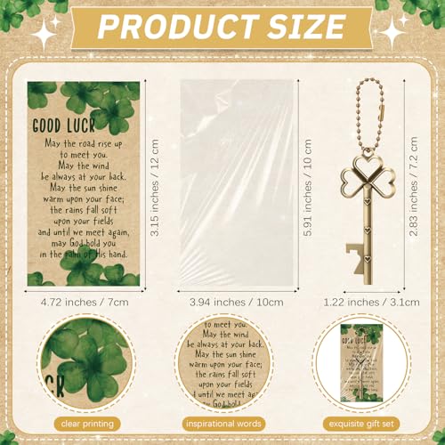 Vesici 30 Set St Patricks Day Bulk Shamrock Skeleton Key Beer Bottle Opener with Good Luck Clover Cards Vintage Irish Party Favors Appreciation Gift for Employee Coworker Family - Image 2