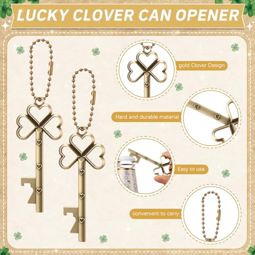 Vesici 30 Set St Patricks Day Bulk Shamrock Skeleton Key Beer Bottle Opener with Good Luck Clover Cards Vintage Irish Party Favors Appreciation Gift for Employee Coworker Family - Image 3