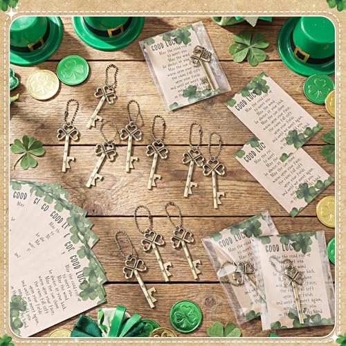 Vesici 30 Set St Patricks Day Bulk Shamrock Skeleton Key Beer Bottle Opener with Good Luck Clover Cards Vintage Irish Party Favors Appreciation Gift for Employee Coworker Family - Image 5