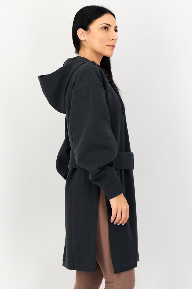 Adidas هودي خارجي كامل بسحاب بأكمام طويلة للنساء، رمادي غامق - Image 3