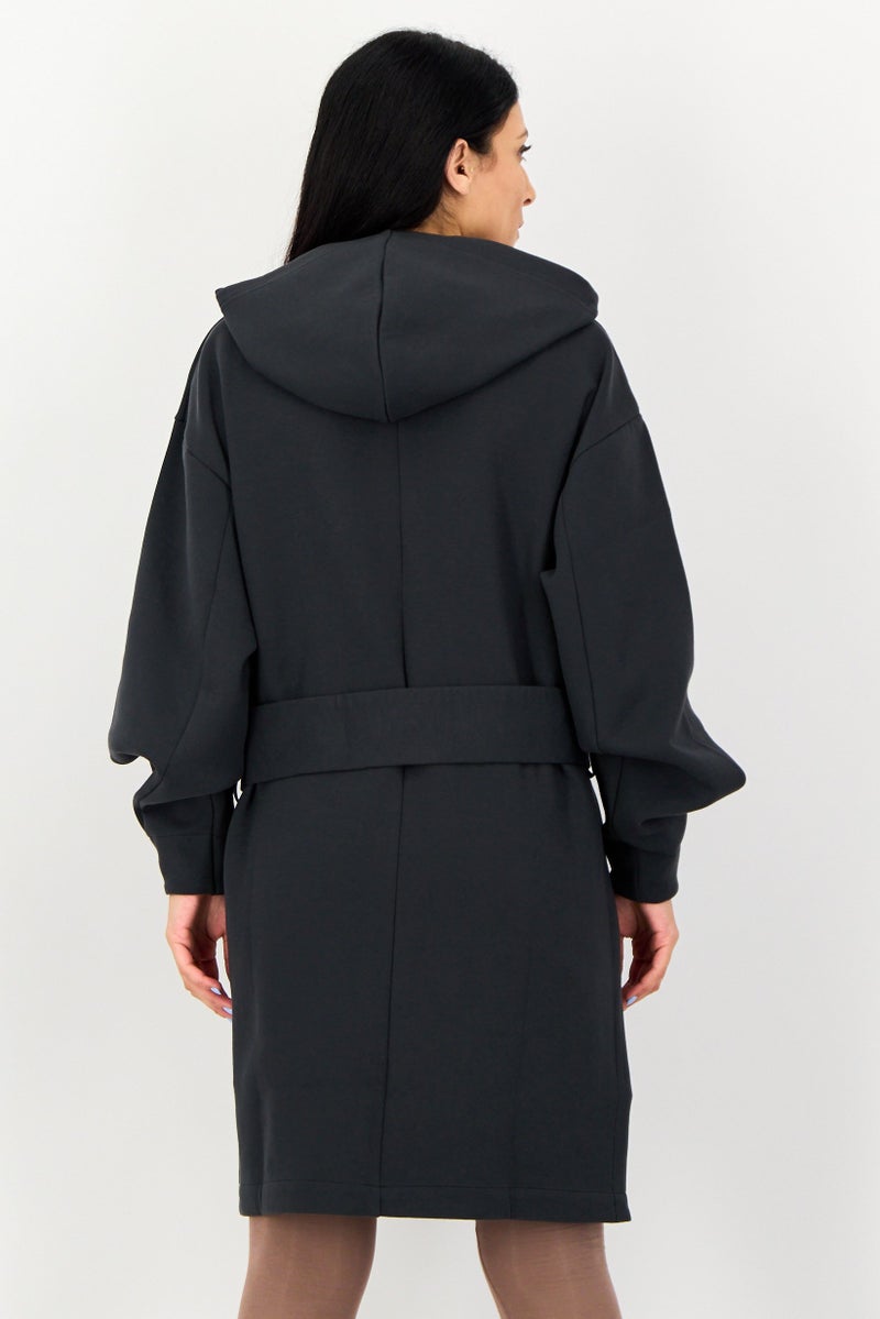 Adidas هودي خارجي كامل بسحاب بأكمام طويلة للنساء، رمادي غامق - Image 4