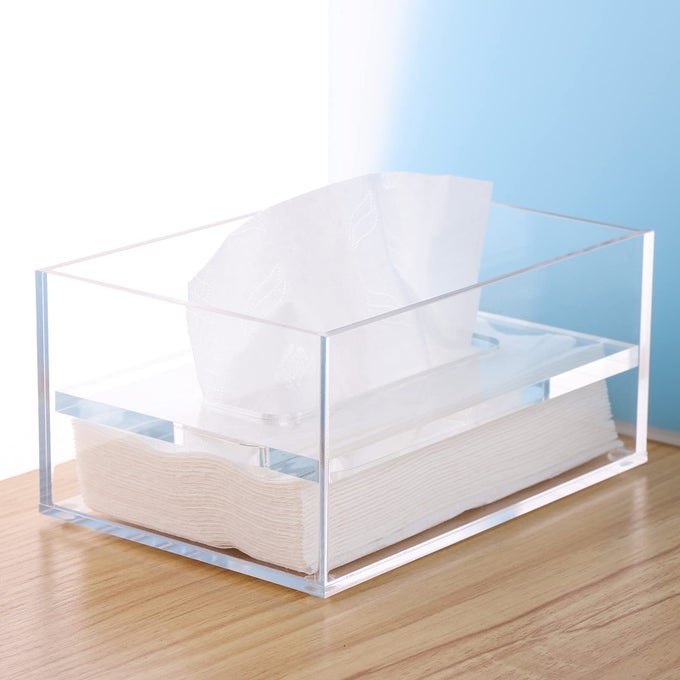 CLEAR ACRYLIC FACIAL TISSUE BOX COVER HOLDER WITH 8MM TOP LID RECTANGLE NAPKIN DISPENSER ORGANIZER FOR BATHROOM KITCHEN AND OFFICE DESK