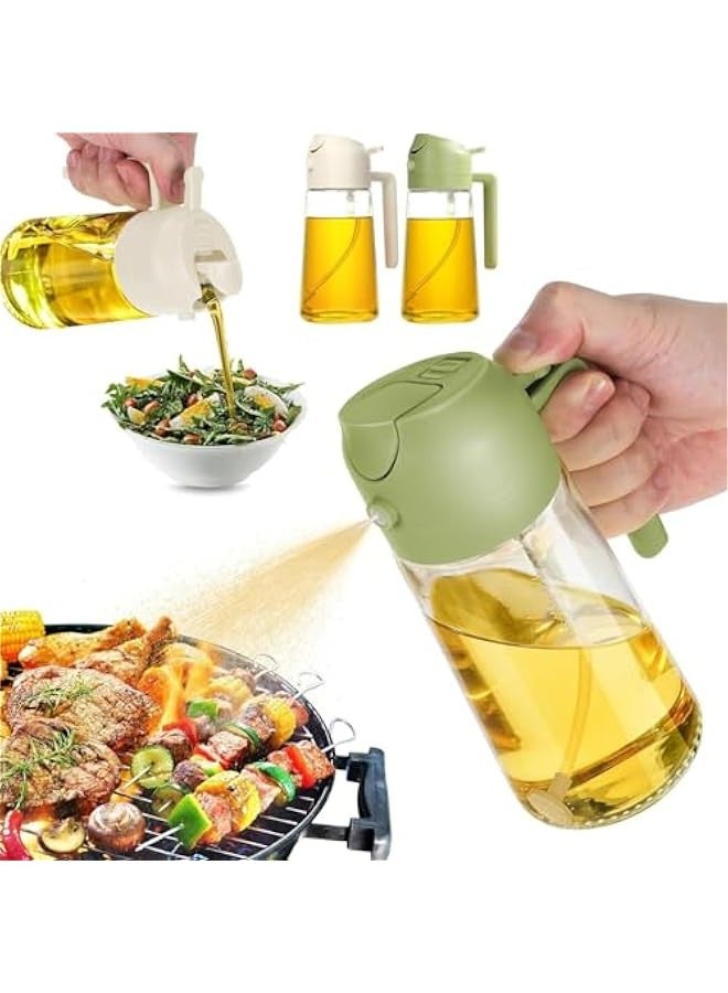 تراسل EETU 2Pcs Olive Oil Dispenser, 2 in 1 Oil Sprayer for Kitchen, 16oz/470ml Premium Glass Oil Spray Bottle, Food-grade Oil Dispenser and Oil Sprayer for Air Cooking, Fryer, Salad, Frying, BBQ  - Image 1