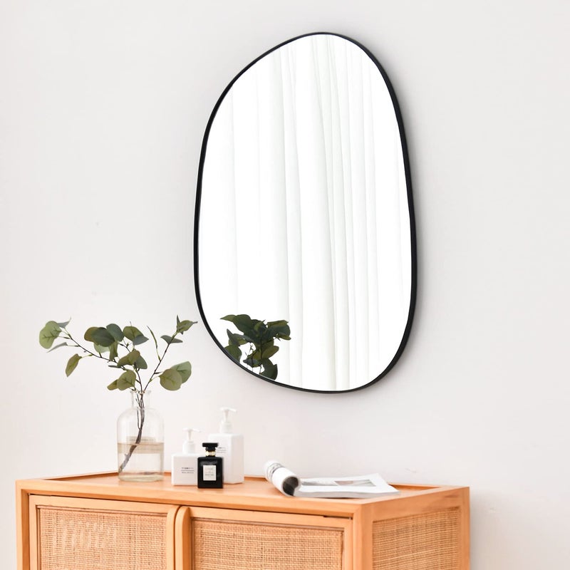 ELEHUME Asymmetrical Wall Mirror for Decor 17.5"*22.5", Modern Black Framed Wall Mirror for Living Room Bathroom Bedroom Entryway ELE-STOU-0066B - Image 1