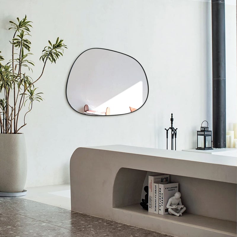 ELEHUME Asymmetrical Wall Mirror for Decor 17.5"*22.5", Modern Black Framed Wall Mirror for Living Room Bathroom Bedroom Entryway ELE-STOU-0066B - Image 5