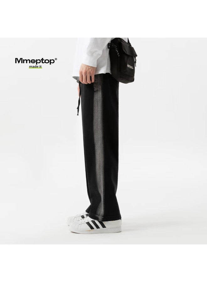 Mmoptop Trendy Jeans For Men, Spring And Autumn Style, Winter Washed Vintage Look, Side Brushed White, Loose-fitting Pants, K529 Black, Size L - Image 4