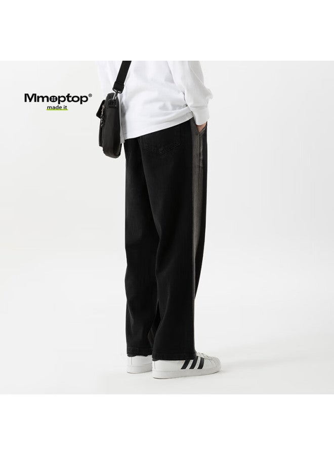 Mmoptop Trendy Jeans For Men, Spring And Autumn Style, Winter Washed Vintage Look, Side Brushed White, Loose-fitting Pants, K529 Black, Size L - Image 5