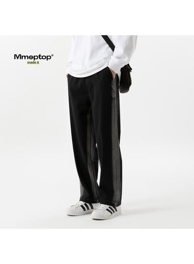 Mmoptop Trendy Jeans For Men, Spring And Autumn Style, Winter Washed Vintage Look, Side Brushed White, Loose-fitting Pants, K529 Black, Size L - Image 2