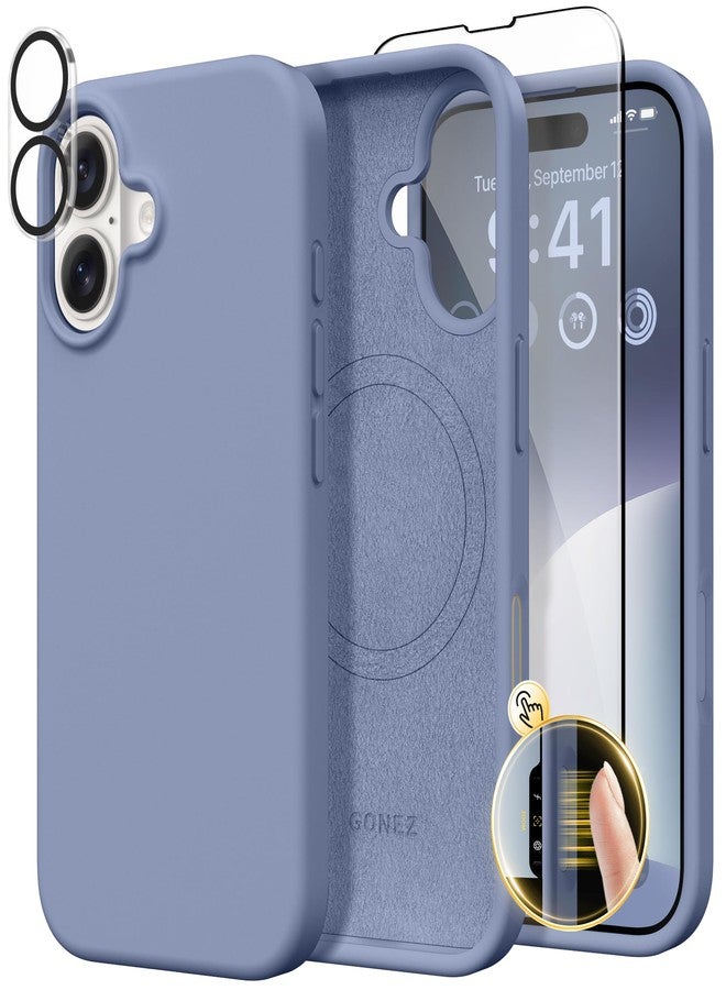 GONEZ Magnetic for iPhone 16 Case, Compatible with MagSafe, [Screen Protector + Camera Lens Protector], Liquid Silicone Shockproof Protective Phone Case for iPhone 16 6.1", Lavender Gray - Image 1
