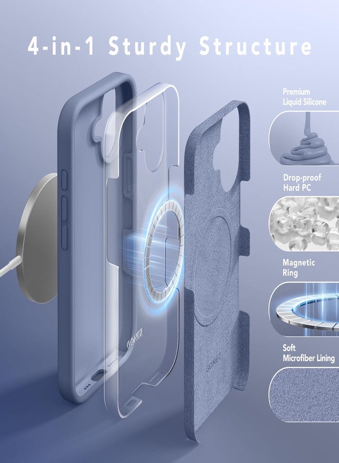 GONEZ Magnetic for iPhone 16 Case, Compatible with MagSafe, [Screen Protector + Camera Lens Protector], Liquid Silicone Shockproof Protective Phone Case for iPhone 16 6.1", Lavender Gray - Image 5