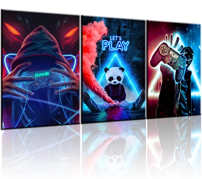 NCYEL 3Piece Gamer Wall Art Set Neon Gaming Canvas Prints Cyberpunk Video Game Decor Unframed 12x16 Inches Posters for Game Room Bedroom Office Esports Setup Cool Gamer - Image 1