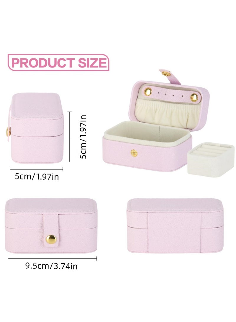 بي إس صندوق مجوهرات صغير للسفر | حامل مجوهرات صغير للخواتم والقلائد والأقراط وأحمر الشفاه | حقيبة تنظيم مجوهرات محمولة من جلد البولي يوريثان الصناعي الفاخر مع فتحة حلقة قابلة للإزالة (وردي) - Image 2