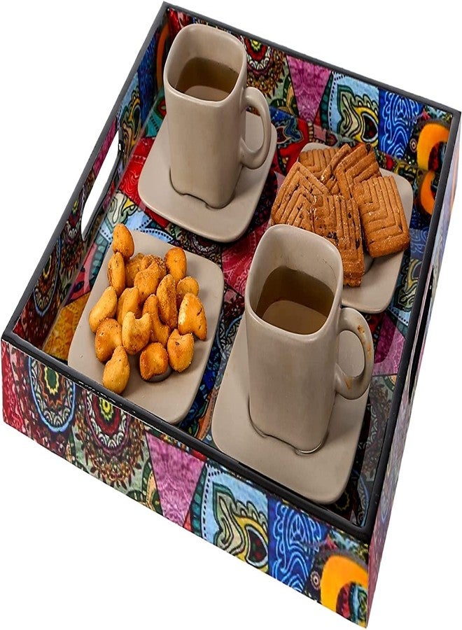 CRAFTARENA Rectangle Trays Set of 2 | Serving Trays | Gift Item | Multipurpose Wooden Tray | Kitchen, Dining, Decorative Product | MDF Tray, Handmade Handicraft Tray (Multicolored) - Image 3