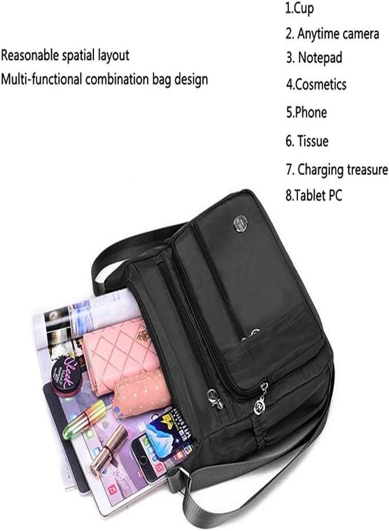 AOLVO Waterproof Crossbody Women's Bag With Anti Theft Pocket, Large Size Nylon Shoulder Bags Casual Handbag Travel Bag Messenger Bag Organize Package Pocket with Closure Black - Image 3