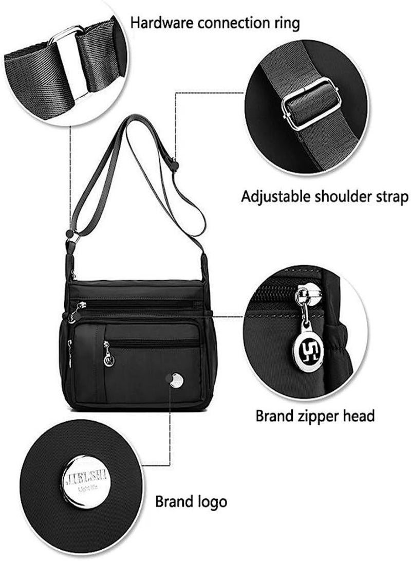 AOLVO Waterproof Crossbody Women's Bag With Anti Theft Pocket, Large Size Nylon Shoulder Bags Casual Handbag Travel Bag Messenger Bag Organize Package Pocket with Closure Black - Image 4