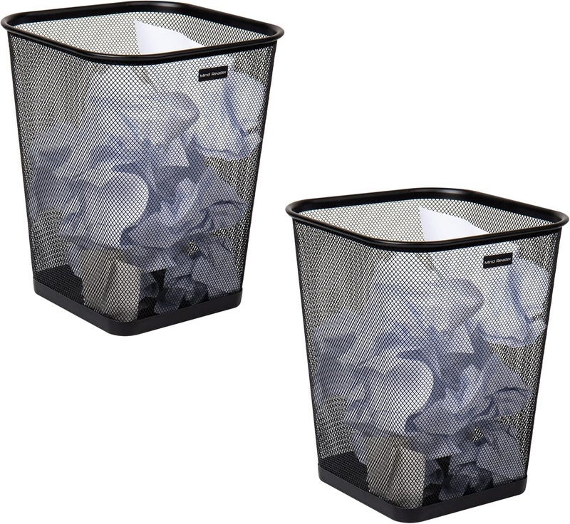Mind Reader Mesh Trash Can, Waste Paper Basket, Square, Office, Metal Mesh, 9.75"L x 9.75"W x 12.25"H, Set of 2, Black - Image 1