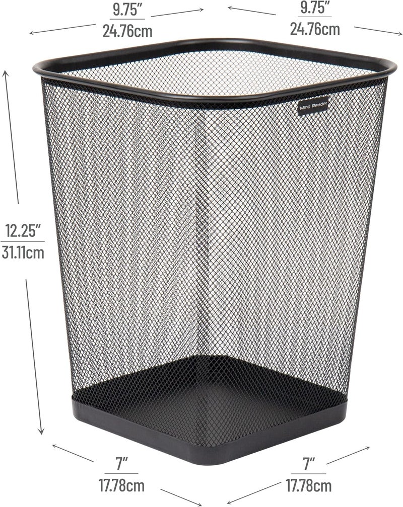 Mind Reader Mesh Trash Can, Waste Paper Basket, Square, Office, Metal Mesh, 9.75"L x 9.75"W x 12.25"H, Set of 2, Black - Image 3