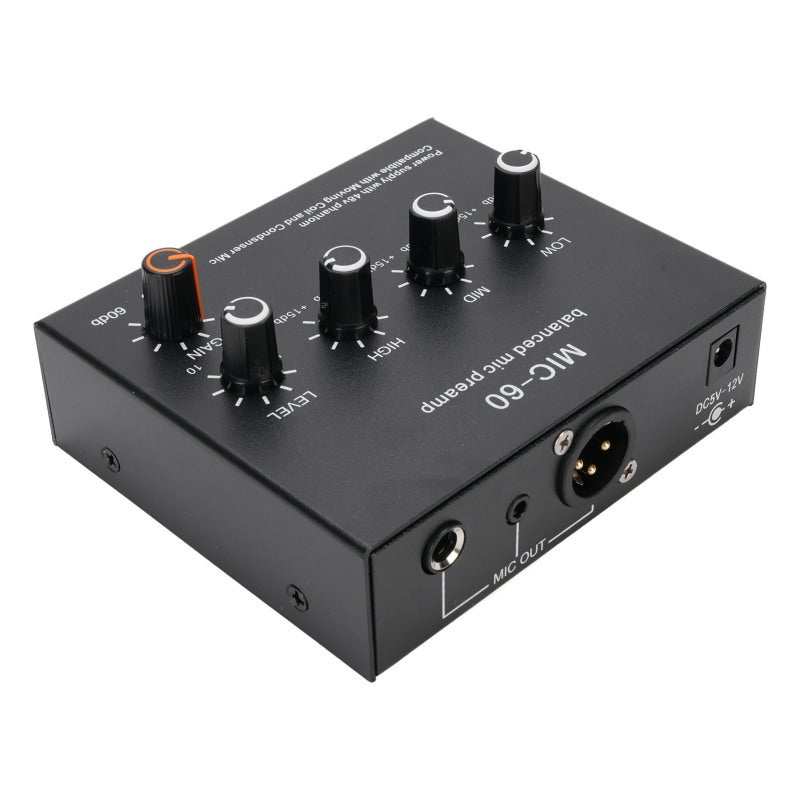 مضخم صوت ميكروفون مع كسب +60dB وطاقة فانتوم 48V - مضخم صوت للميكروفونات الديناميكية والمكثفة مع خرج XLR متوازن لتسجيل الاستوديو المنزلي - Image 5
