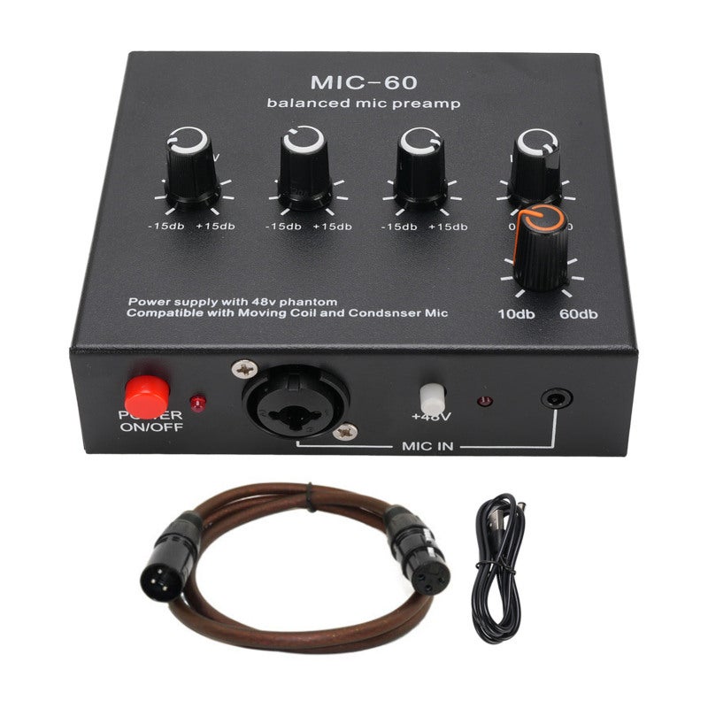 مضخم صوت ميكروفون مع كسب +60dB وطاقة فانتوم 48V - مضخم صوت للميكروفونات الديناميكية والمكثفة مع خرج XLR متوازن لتسجيل الاستوديو المنزلي - Image 1